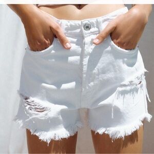 Zara Button fly High Waisted Ripped shorts